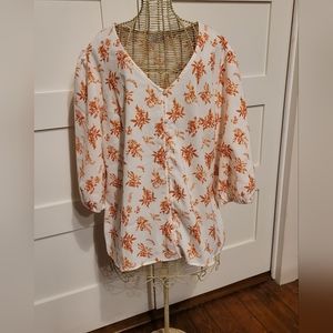 D&Co by Denim & Company 3/4 sleeve floral crepe blouse